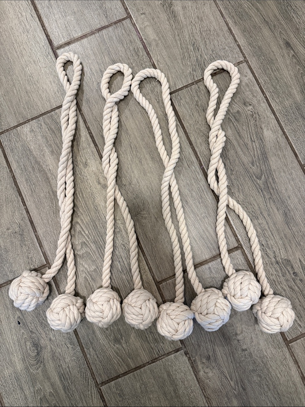 Natural Cotton Rope Monkey Fist Decorative Tiebacks - Set of 4